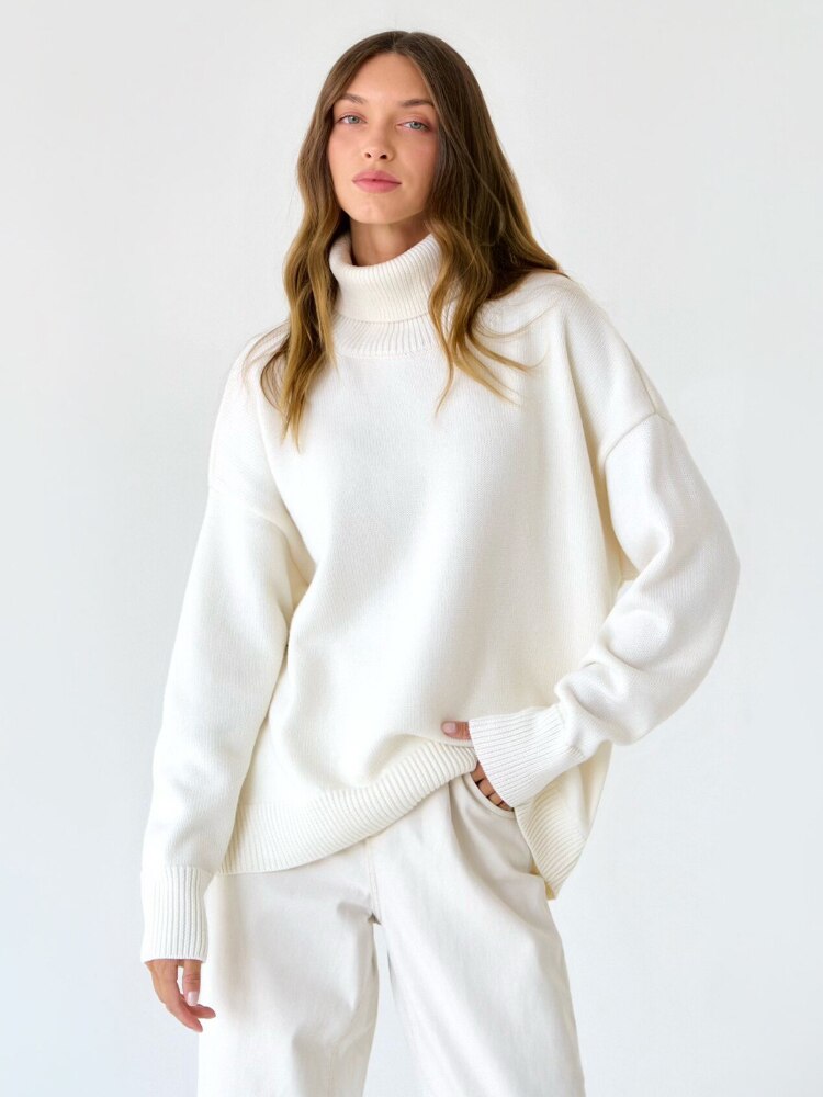 Solid Color High Neck Sweater Autumn Winter Loose Knit Pullover Women's Long Sleeve Top Versatile Classic Winter Clothes Women - - DYAVOR®
