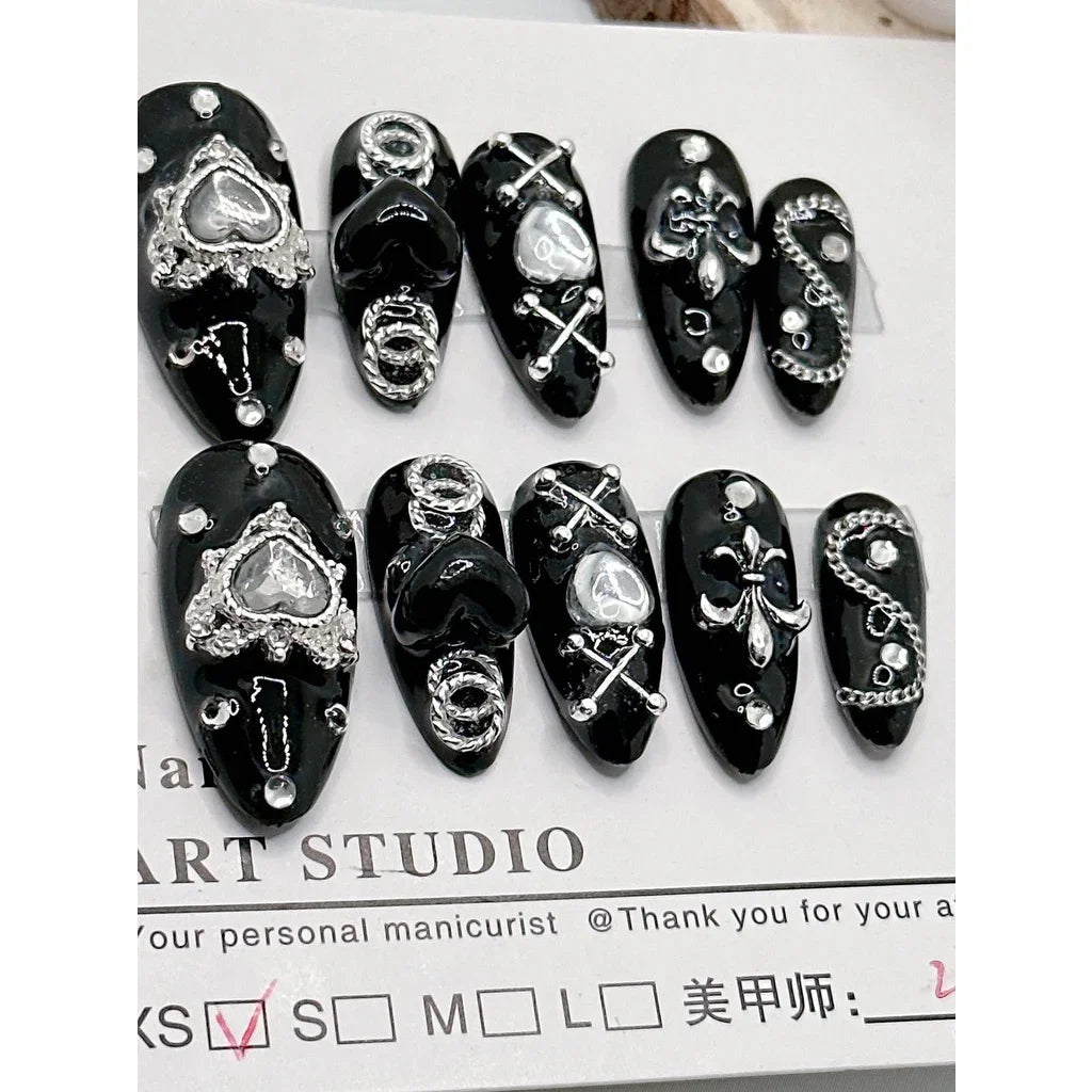 Handmade Wear Nail Dark Mine Series Dark Spicy Girl Style Nail Patch Black Nail Art Finished Fake Nails - - DYAVOR®