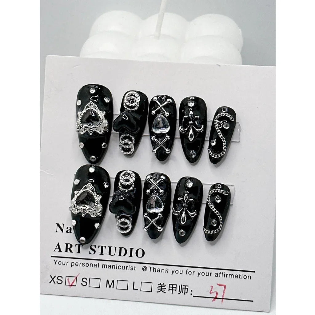 Handmade Wear Nail Dark Mine Series Dark Spicy Girl Style Nail Patch Black Nail Art Finished Fake Nails - - DYAVOR®