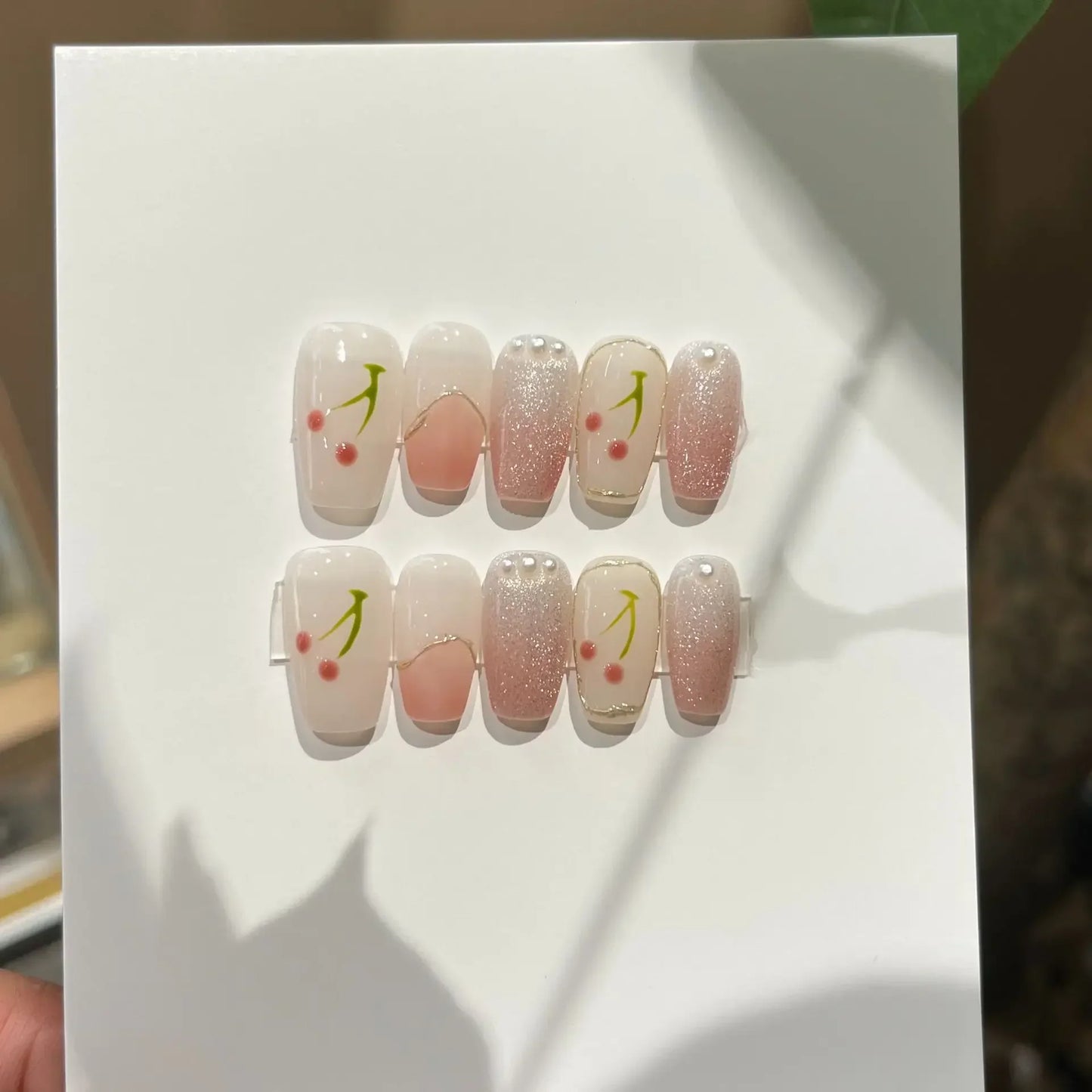 10Pcs Shiny Handmade Press On Nails Short Ballerina Artificial Full Cover Cat Eye Rose Design Fake Nails Wearable Manicure Nails - - DYAVOR®