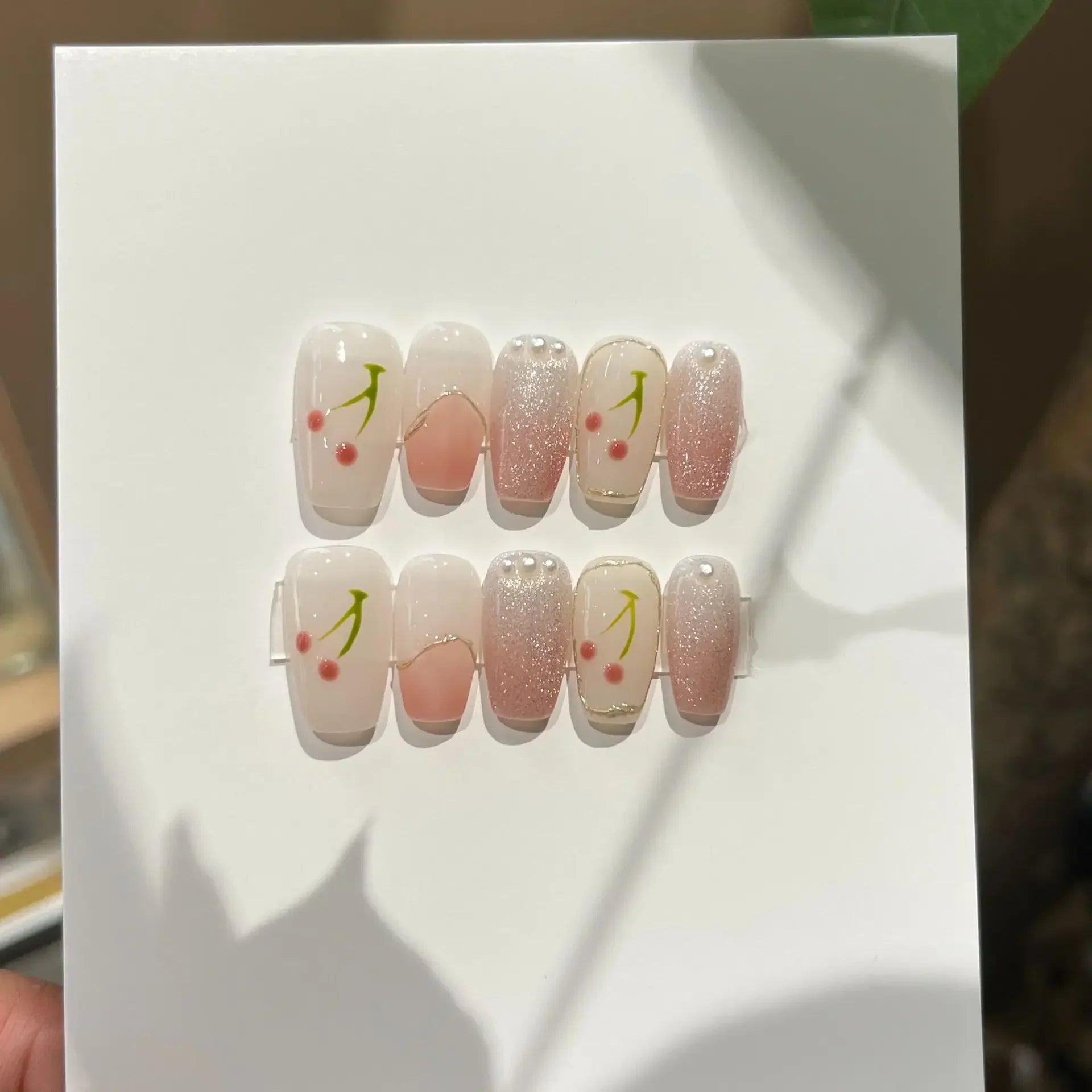 10Pcs Shiny Handmade Press On Nails Short Ballerina Artificial Full Cover Cat Eye Rose Design Fake Nails Wearable Manicure Nails -  - DYAVOR®