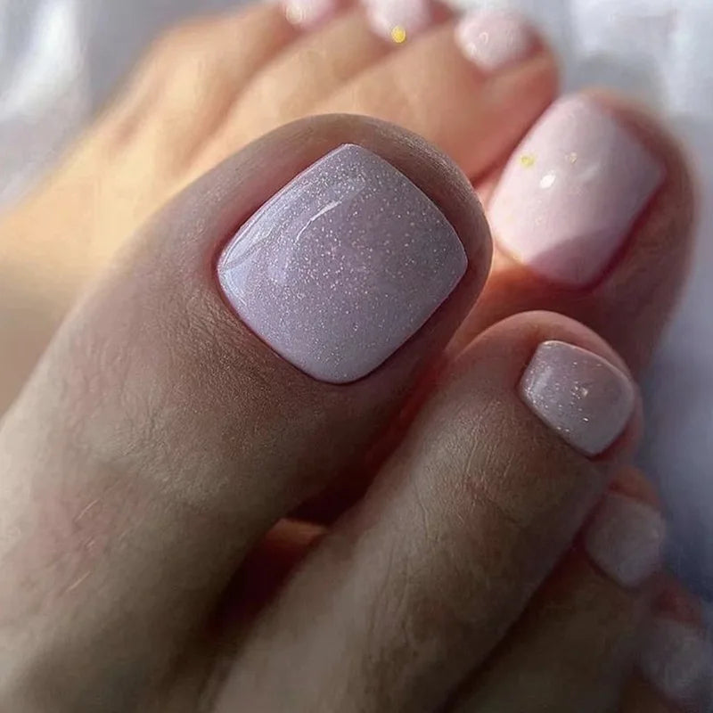 24pcs Simple French toe nails tips glitter diamond design press on toenails short full cover artificial fake foot nail with glue - - DYAVOR®