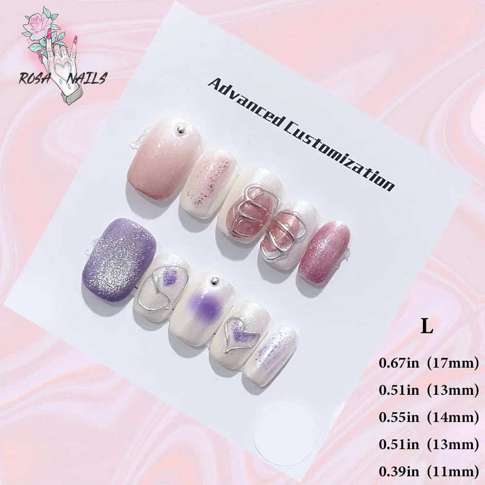 Cute Strawberry Pink Short Handmade Press on Nails Wholesale Kawaii Bows Pressons Bulk Full Cover Square Acrylic False Nail Tips