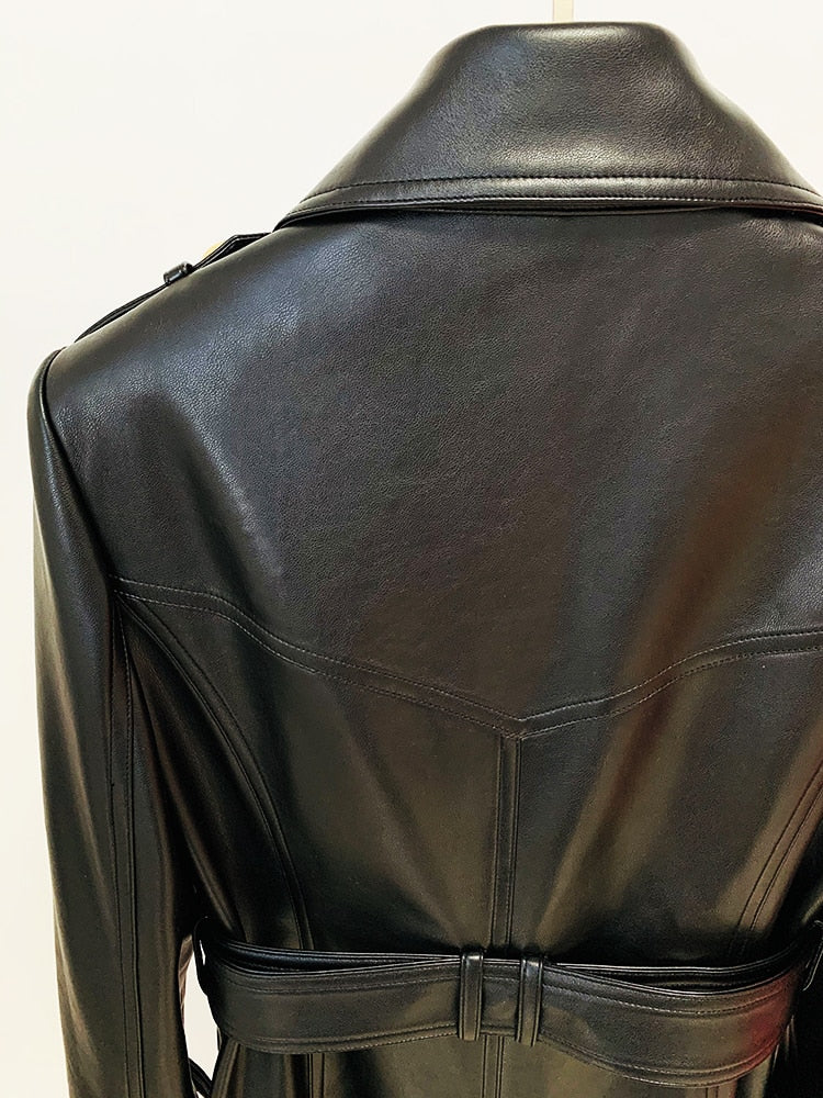 Leather Long Trench Over Coat - Trench Coat - DYAVOR®