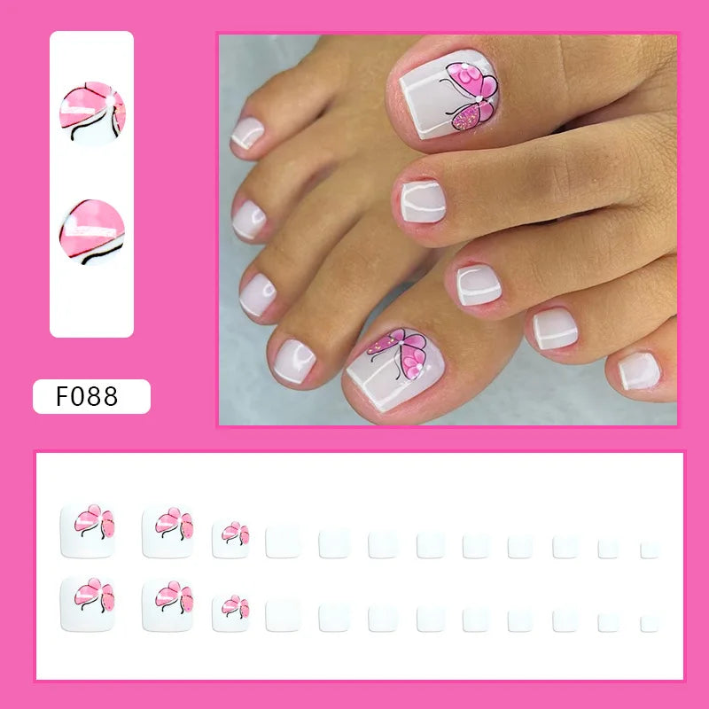 24pcs Wearable White-Edged French Manicure Toenails Full Cover Press On Fake Toenails DIY Artificial Acrylic False Toenails