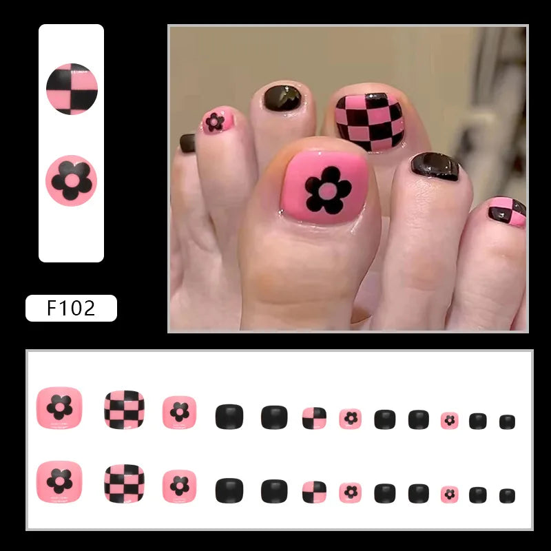 24pcs Wearable White-Edged French Manicure Toenails Full Cover Press On Fake Toenails DIY Artificial Acrylic False Toenails