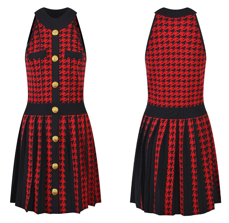 Houndstooth Pattern Knit Dress - - DYAVOR®