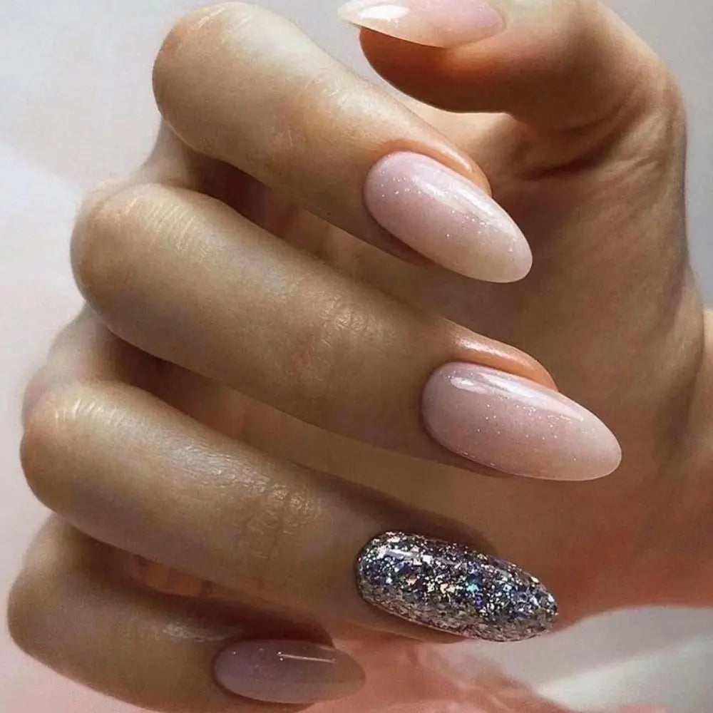 New Simple Star False Nails French Long Almond Fake Nials Detachable Nail Tips Full Cover Press on Nails DIY Manicure Tool - - DYAVOR®