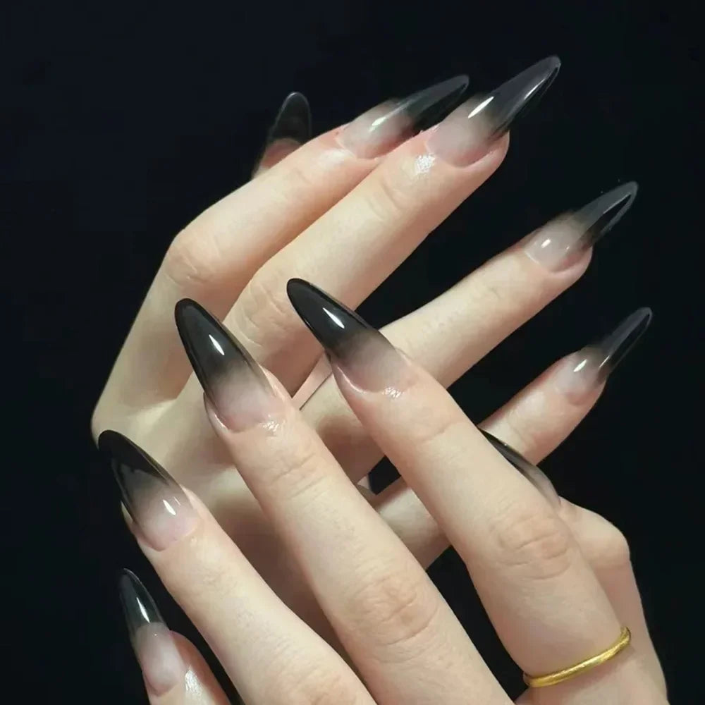24Pcs French Almond False Nails Glitter with Rhinestones Wearable Fake Nails Artificial Simple Full Cover Press on Nails Tips - - DYAVOR®