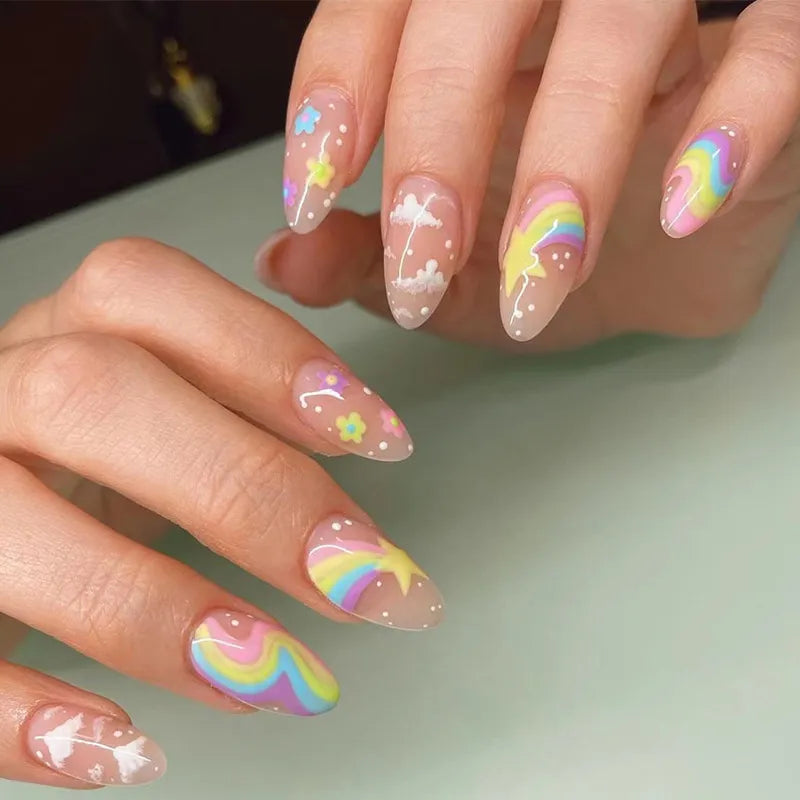 24Pcs Long Coffin False Nails Glitter Fake Nail with Rhinestones Press on Nails Full Cover Nail Tips Detachable Fake Fingernails