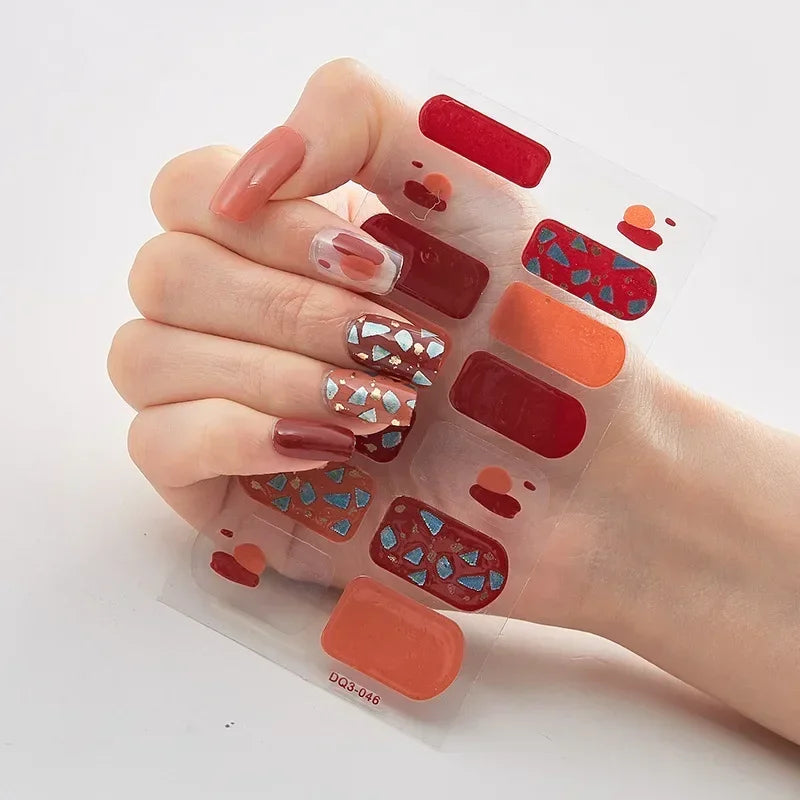 Semi Cured Gel Nails Art Stickers Fashion Solid Color Manicure Decal UV LED Lamp Need Gel Nail Decals Nail Sticker Decoration - - DYAVOR®