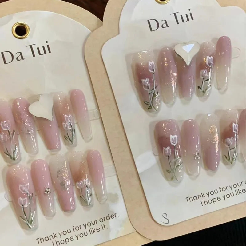 10 Pcs Wearing False Nails Fake Nails Pure Handmade Complimentary Nail Enhancement Kit - - DYAVOR®