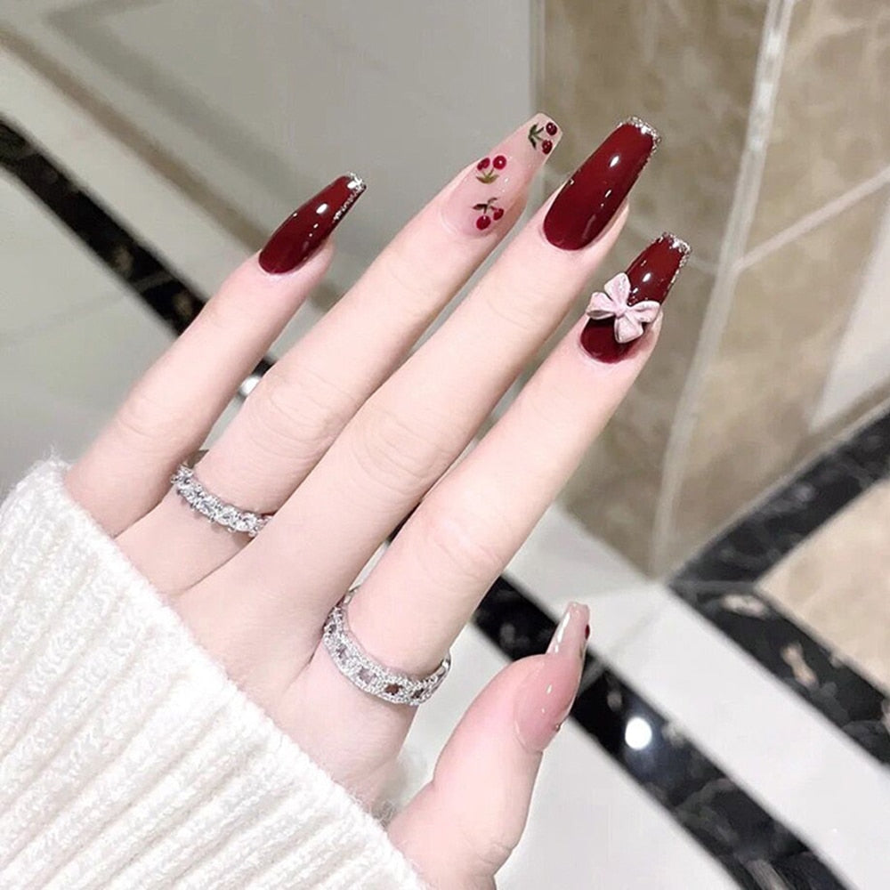 Red Cherry Press On Nails - - DYAVOR®