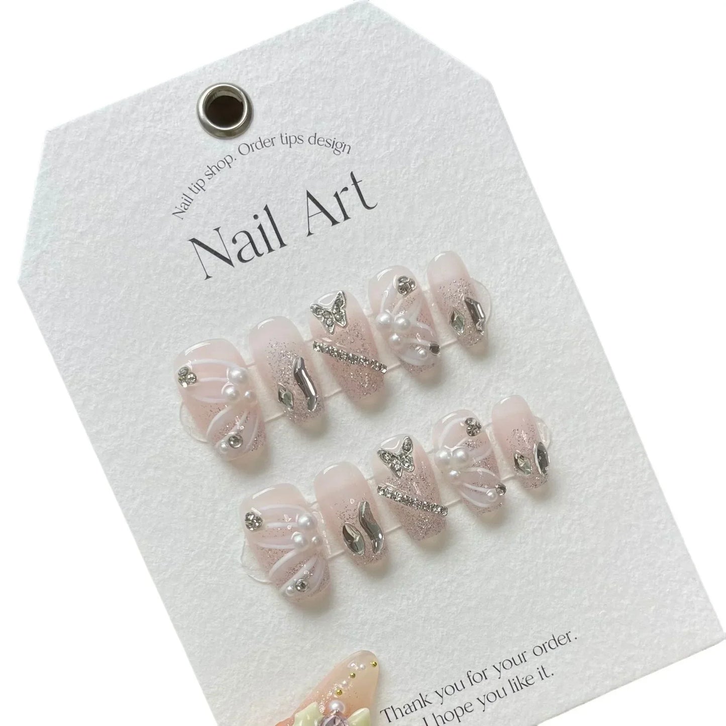 10Pcs Blue Handmade Press On Nails Ballerina French with Rhinestones Wearable False Nails Gradient Decoration Fake Nails Tips - - DYAVOR®
