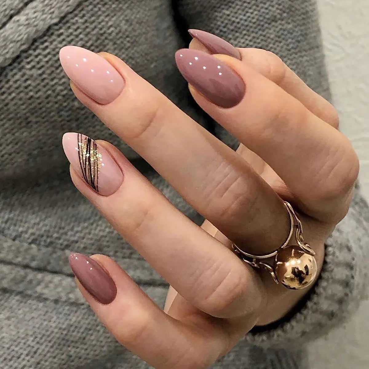 24Pcs/Set Almond Gradient Press On Nail Art Wearable Fake Nails Pointed Simple Ballet Coffin Reusable False Nails Tips Finished