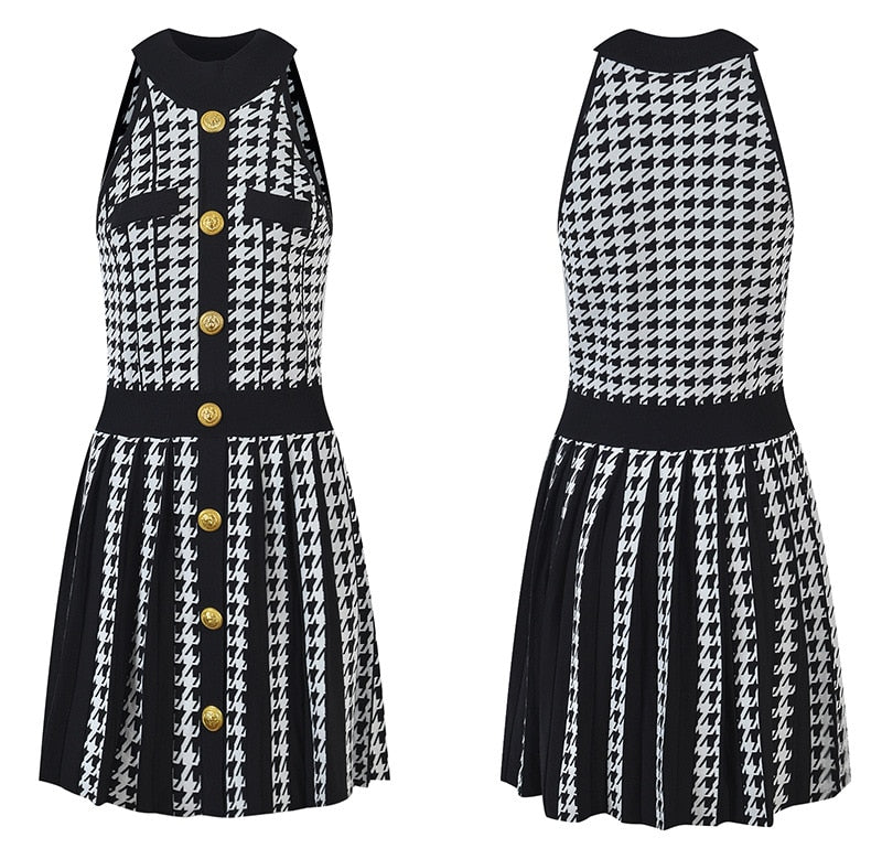 Houndstooth Pattern Knit Dress - - DYAVOR®