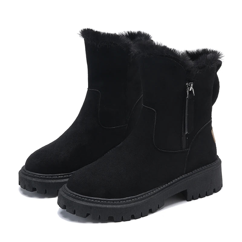 Snow Boots Platform Plush Women Winter Warm Non-Slip Short Suede Fashion Flats