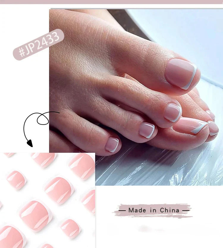 Summer French Toe Nails Set Press On Short Square Acrylic Nail Kits Wearable False Nails Nude Color Fashion Fake Feet Nail Tips - - DYAVOR®