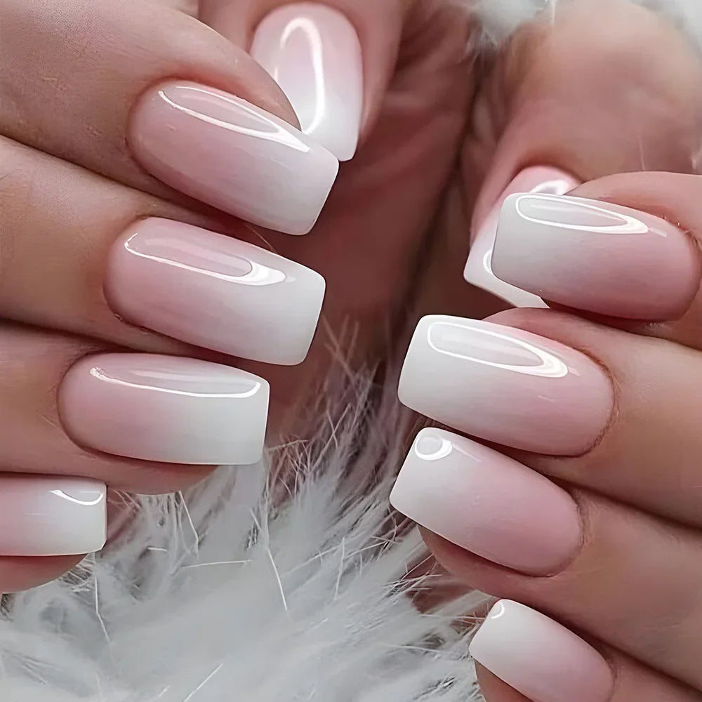 24Pcs Gradient Acrylic Fake Nails Art Long Ballet Wearing Nails Fake Press on Nail Tips Full Cover Removable French False Nails - - DYAVOR®