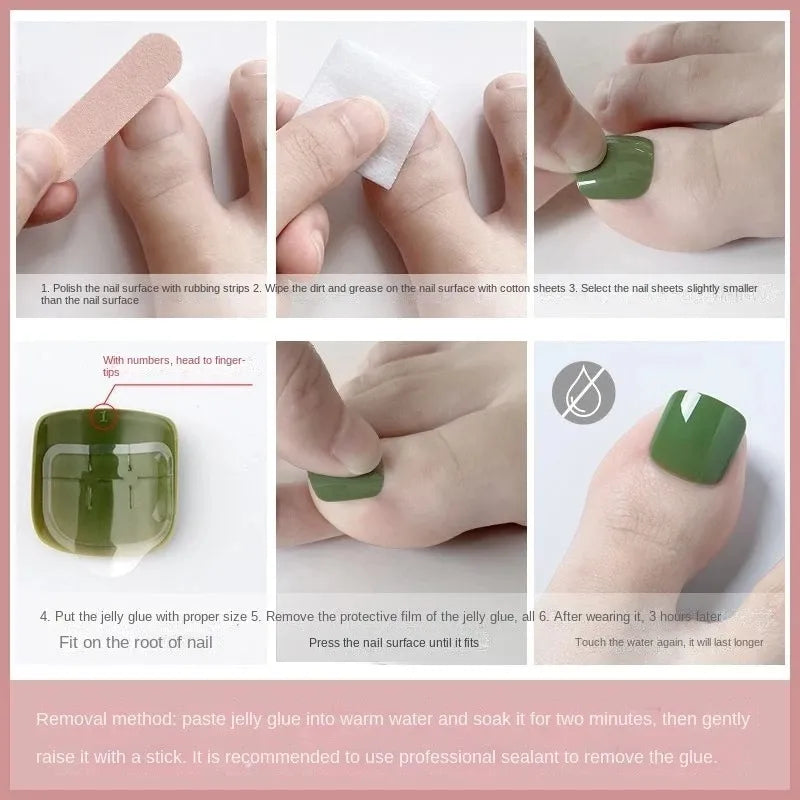 Summer French Toe Nails Set Press On Short Square Acrylic Nail Kits Wearable False Nails Nude Color Fashion Fake Feet Nail Tips - - DYAVOR®