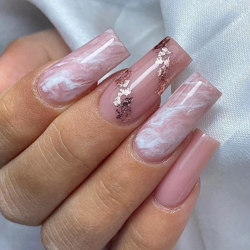 24Pcs Pink Bow Design False Nails Long Ballet Press on Nails with Pearl Wearable Coffin Fake Nails French Square Finger Nail