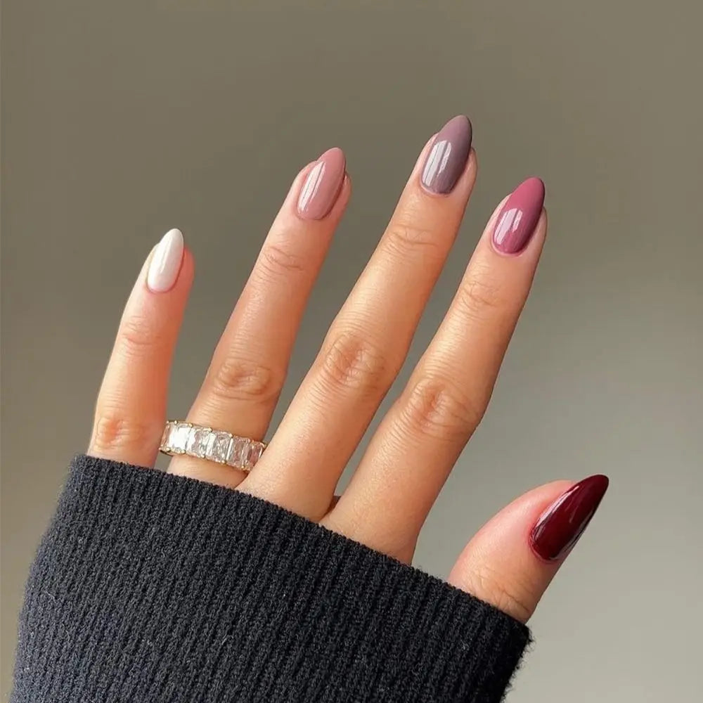 French False Nails Manicure Long Oval Solid Color Nail Tips Simple Detachable Press on Nails Women - - DYAVOR®