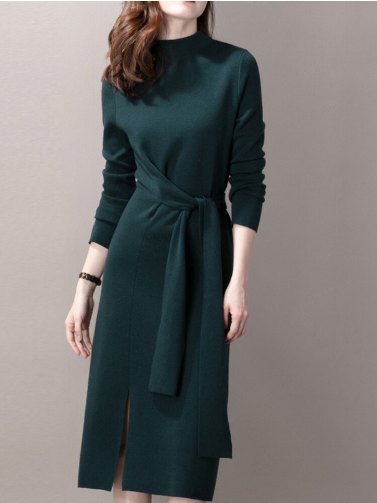 Half-necked Knitted Dress Women's Autumn Winter New Strap Temperament Split Base Sweater Skirt Dress for Women Sweaters Pullover - - DYAVOR®