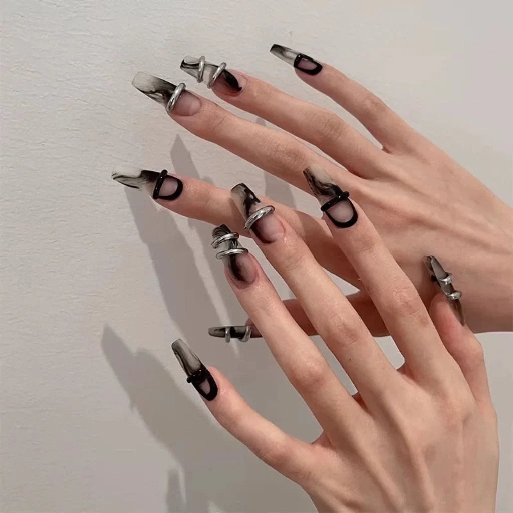 False nails, black handmade rhinestone nail, butterfly design, beautiful women's artificial wearing nails, reusable - - DYAVOR®