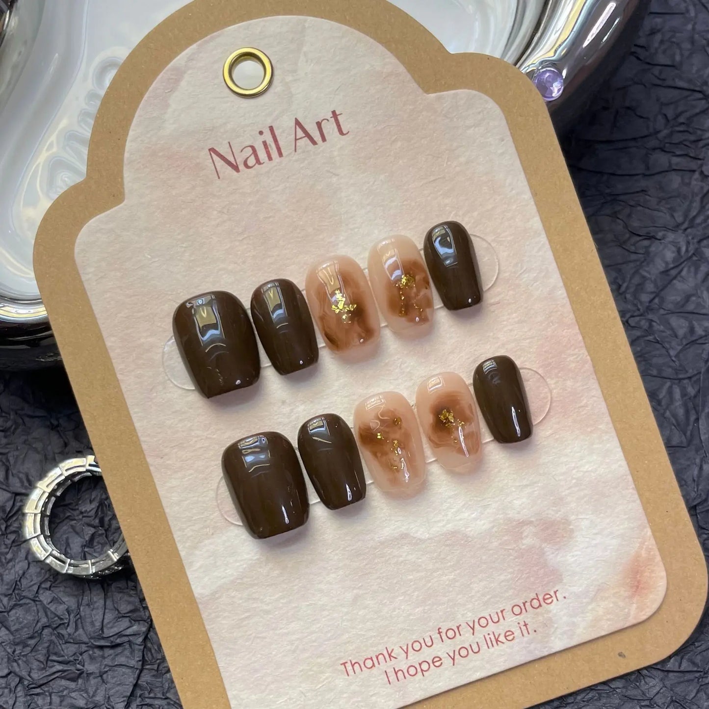 10Pcs Short Gold Handmade Press on Nails Moon Ballet Wearable Rhinestones False Nails Glitter Decoration Manicure Nail Tips Art - - DYAVOR®