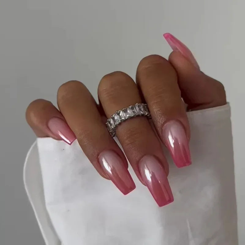 24pcs removeable false nails with glue Gradient Shinny brown coffin glitter Ballet press on nails long full cover fake nails tip