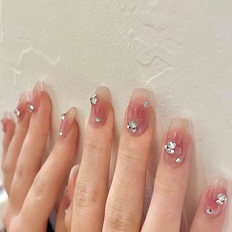 24Pcs/Set Almond Gradient Press On Nail Art Wearable Fake Nails Pointed Simple Ballet Coffin Reusable False Nails Tips Finished - - DYAVOR®