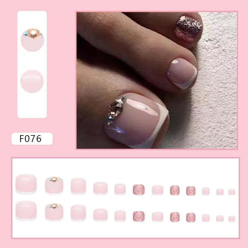 24pcs Wearable White-Edged French Manicure Toenails Full Cover Press On Fake Toenails DIY Artificial Acrylic False Toenails