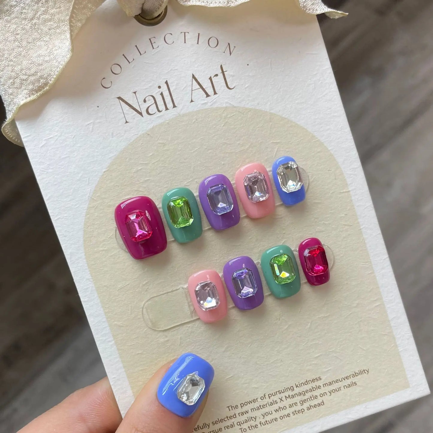 Short Round Iridescent Handmade Press on Nails Full Cover Cute Korean Fake Nails Wearable Artificial Handworked False Nails - - DYAVOR®