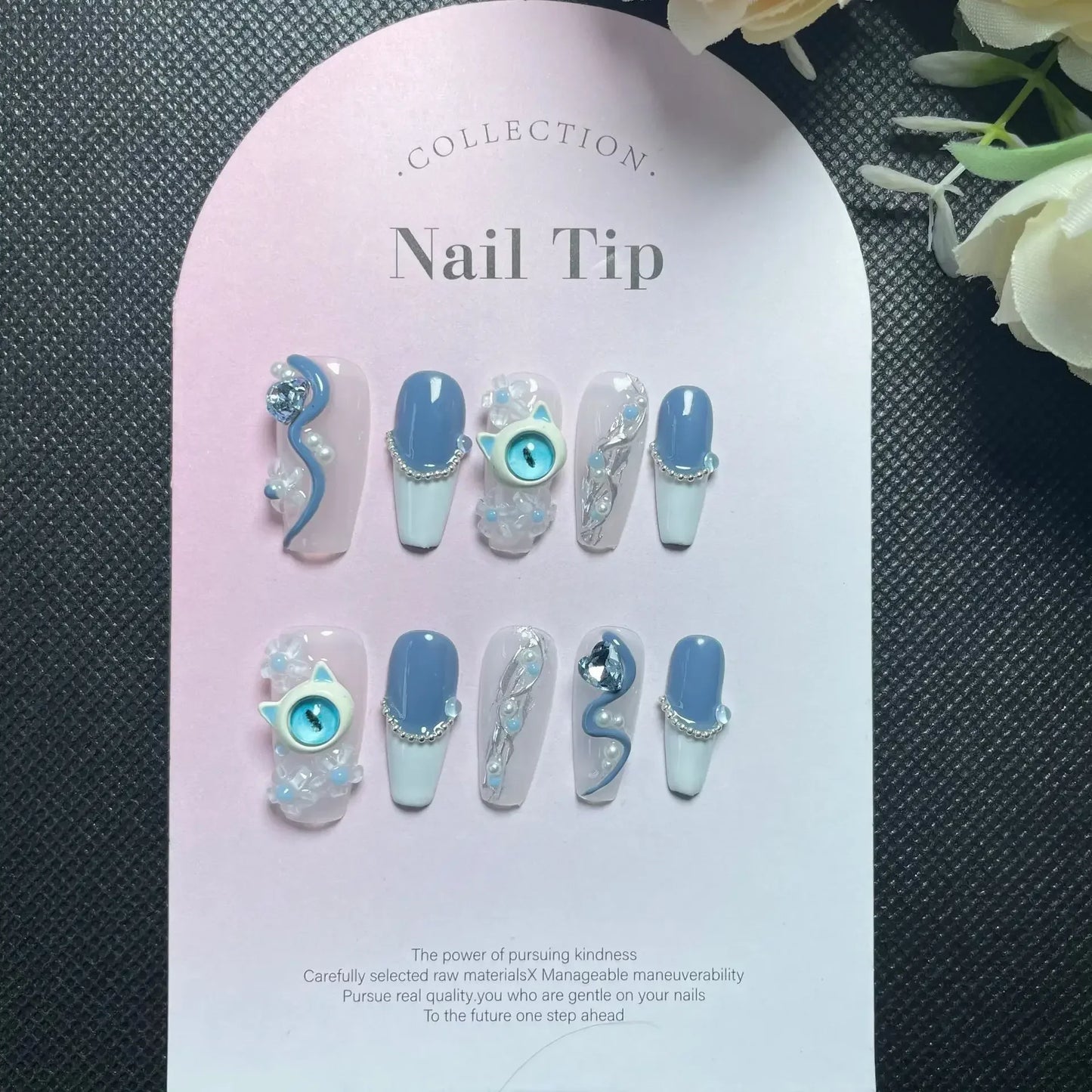 10Pcs Handmade Press On Nails with Eye Little Monster Design Wearable Manicure False Nails Decoration Full Cover Nail Tips Art