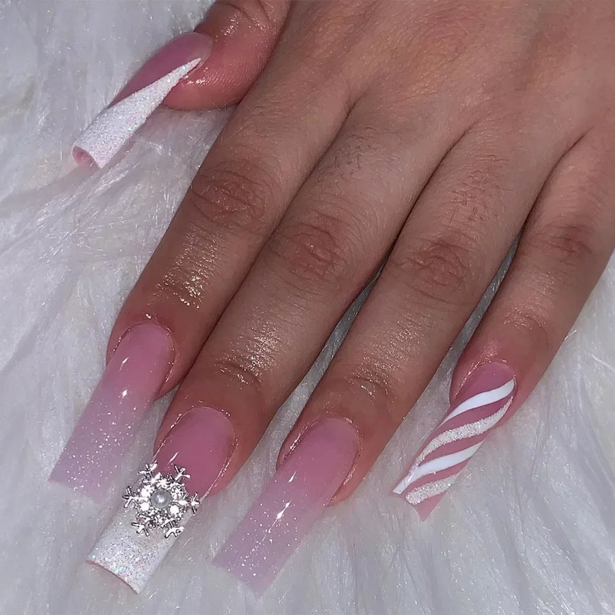 24Pcs Pink Bow Design False Nails Long Ballet Press on Nails with Pearl Wearable Coffin Fake Nails French Square Finger Nail - - DYAVOR®