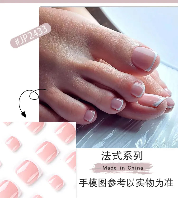 Summer French Toe Nails Set Press On Short Square Acrylic Nail Kits Wearable False Nails Nude Color Fashion Fake Feet Nail Tips - - DYAVOR®