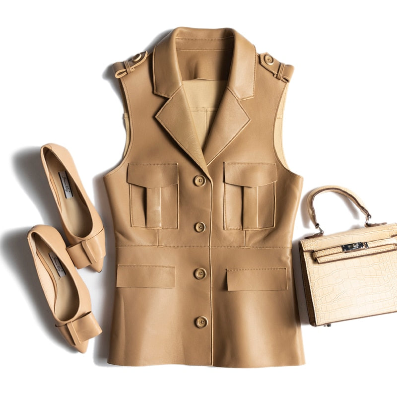Genuine Leather Sleeveless Jacket - Jacket - DYAVOR®