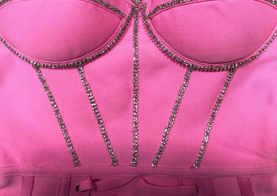 Pink Strapless Corset-style Bandage Dress -  - DYAVOR®