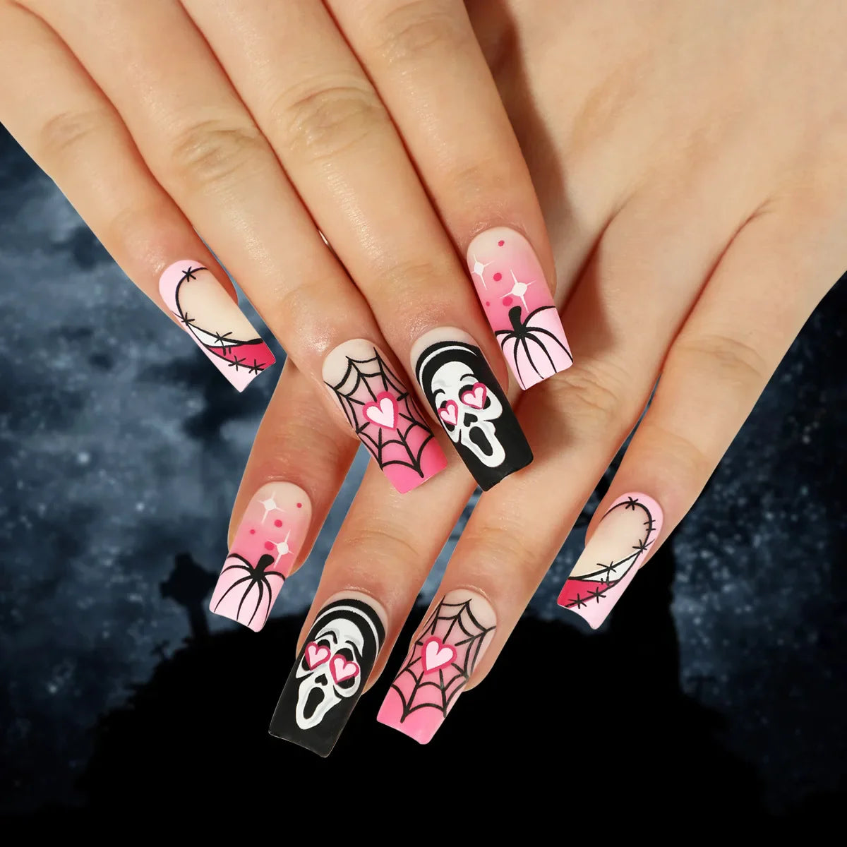 24Pcs Long Coffin False Nails Glitter Fake Nail with Rhinestones Press on Nails Full Cover Nail Tips Detachable Fake Fingernails