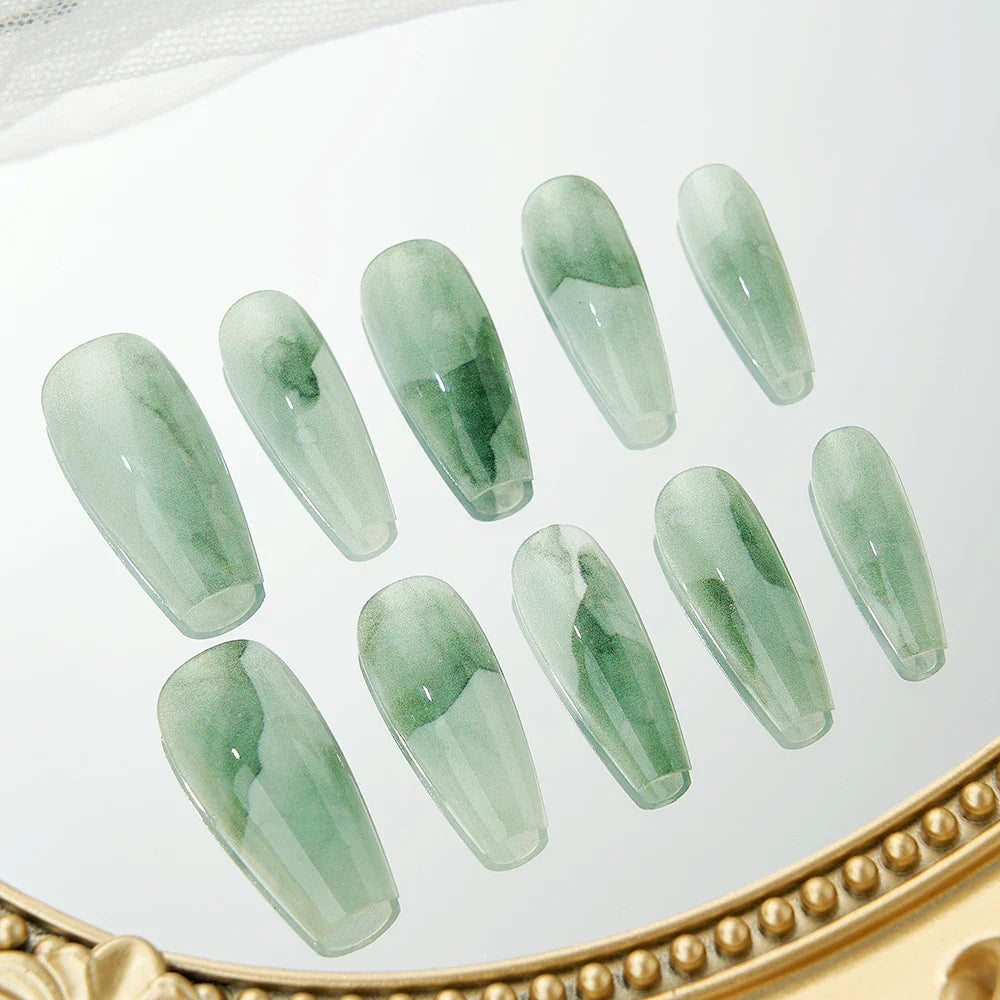 10PCS Handmade Finished Fake Nail Press on Bamboo Poetry Chinese False Nails with Glue Decorated Nails Art Stick on Nails -  - DYAVOR®