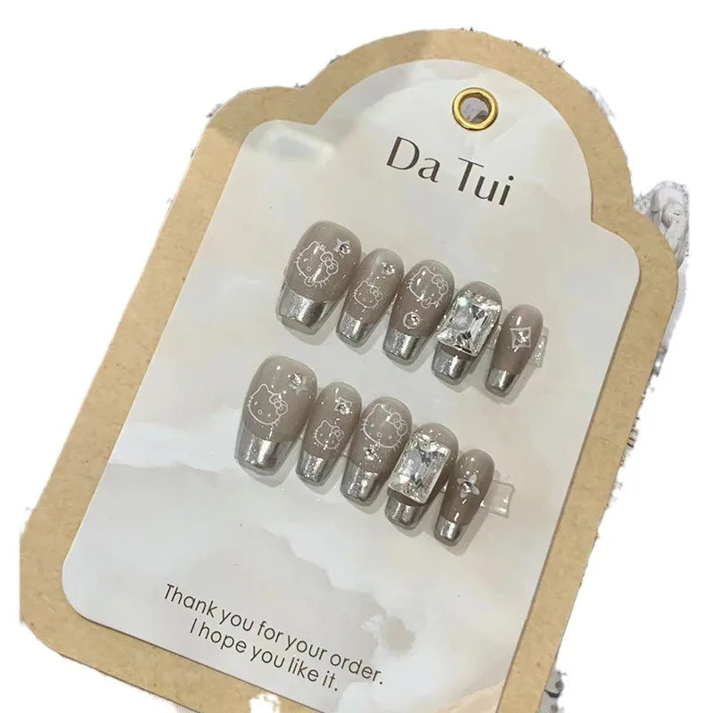 10 Pcs Wearing False Nails Fake Nails Pure Handmade 【Barbie】 Complimentary Nail Enhancement Kit -  - DYAVOR®