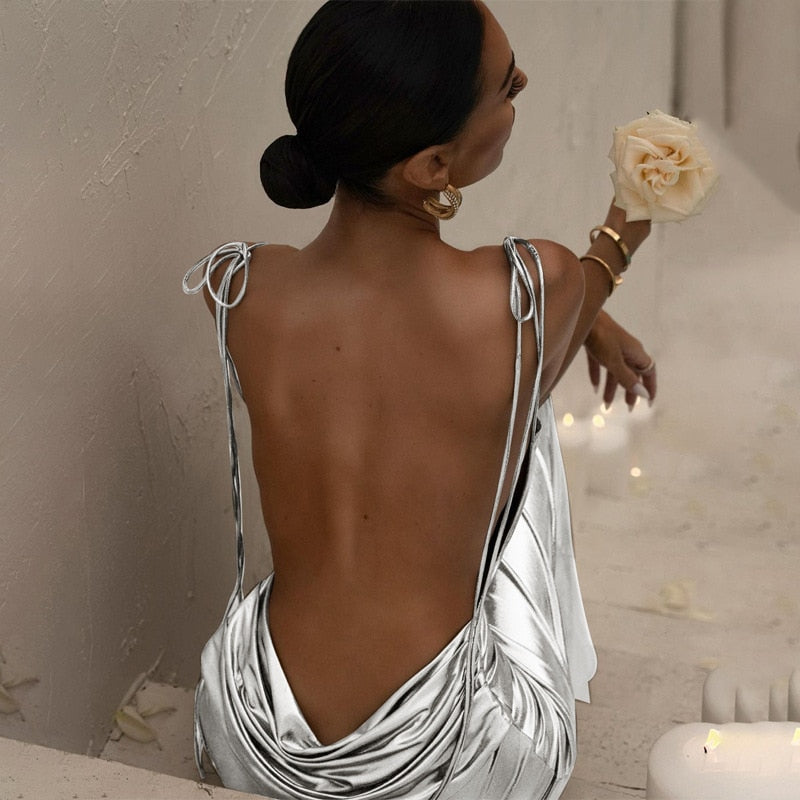 Form-Fitting Silver Maxi Dress - - DYAVOR®