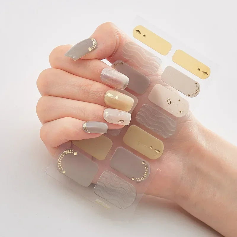 Semi Cured Gel Nails Art Stickers Fashion Solid Color Manicure Decal UV LED Lamp Need Gel Nail Decals Nail Sticker Decoration - - DYAVOR®