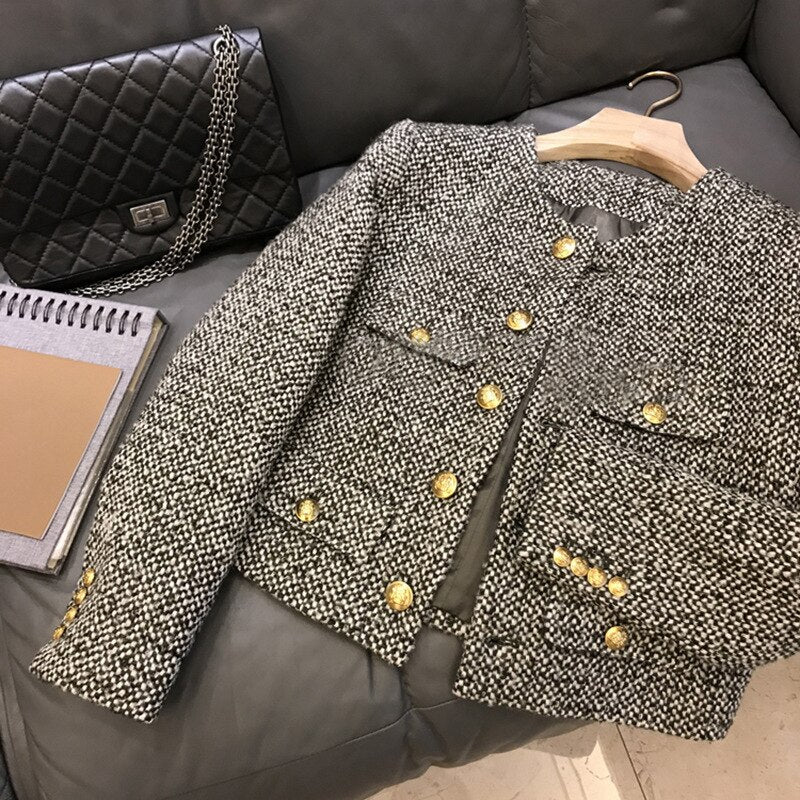 High quality small fragrant wind coat female 2022 spring and autumn new women's retro city tweed short -  - DYAVOR®