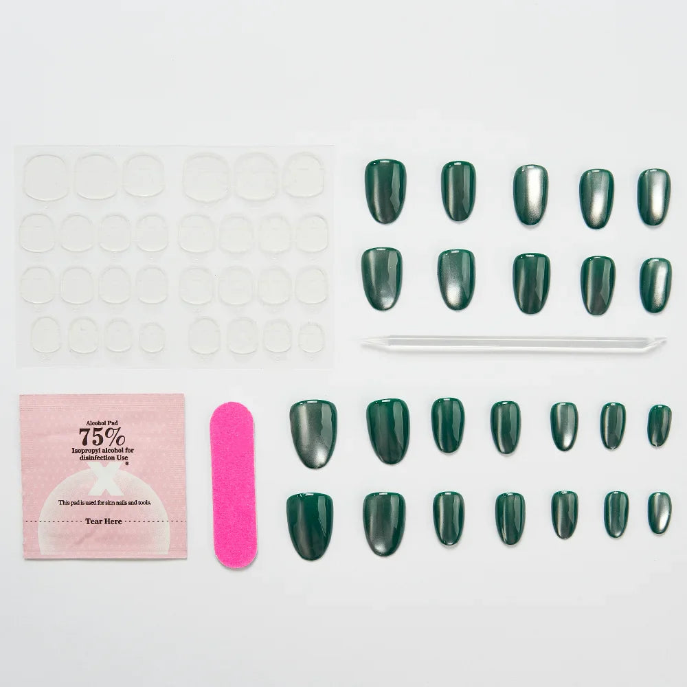 False Nails Set Short Press on False French Cat's Eye Style Nails Art Diamond Finished Fake Nails with Glue Stick-on - - DYAVOR®