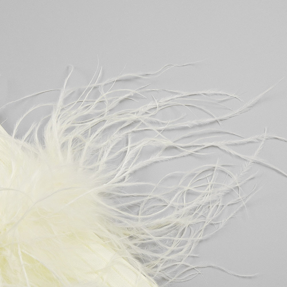 Milk Knitted Maxi Dress with Feathers - - DYAVOR®