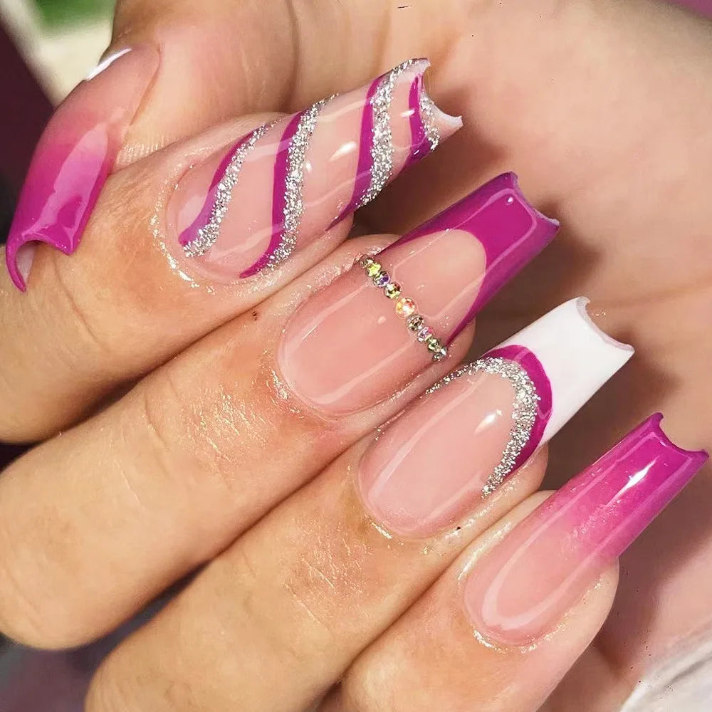 wearable full cover long ballet French coffin white False Nails with glue matte red black pink white artificial nails press on - - DYAVOR®