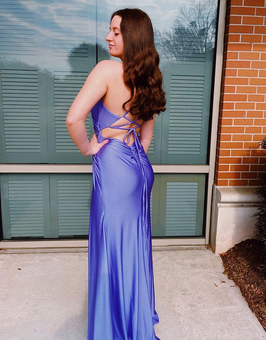 Breanna | Sheath Spaghetti Straps Corset Back Prom Dress With Split - Prom Dresses - DYAVOR®
