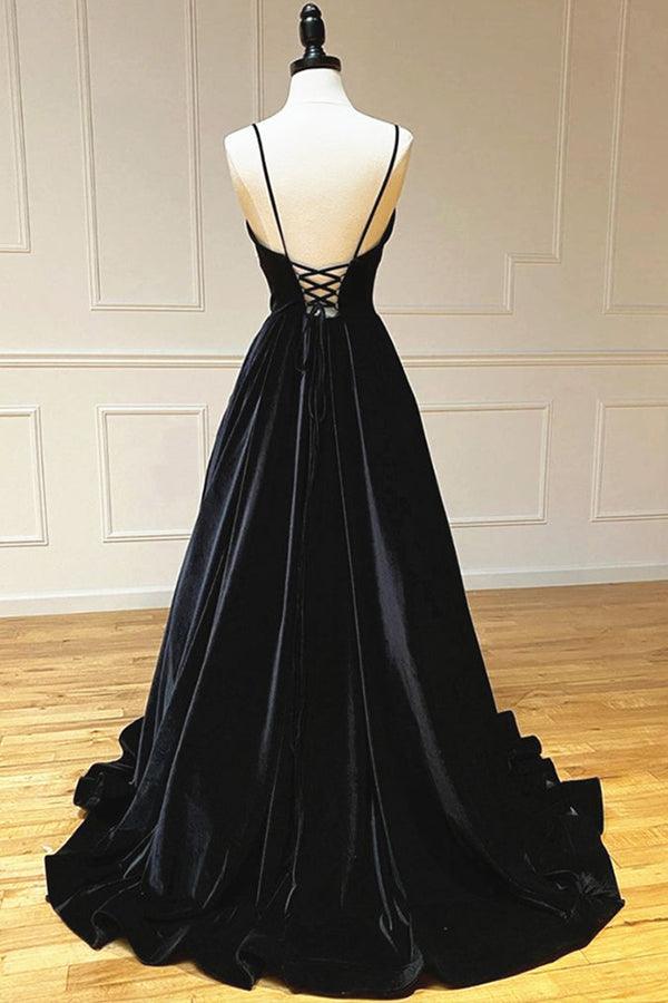 Oaklee | Simple Black Velvet Long Prom Dress, Black Evening Dress - Prom Dress - DYAVOR®