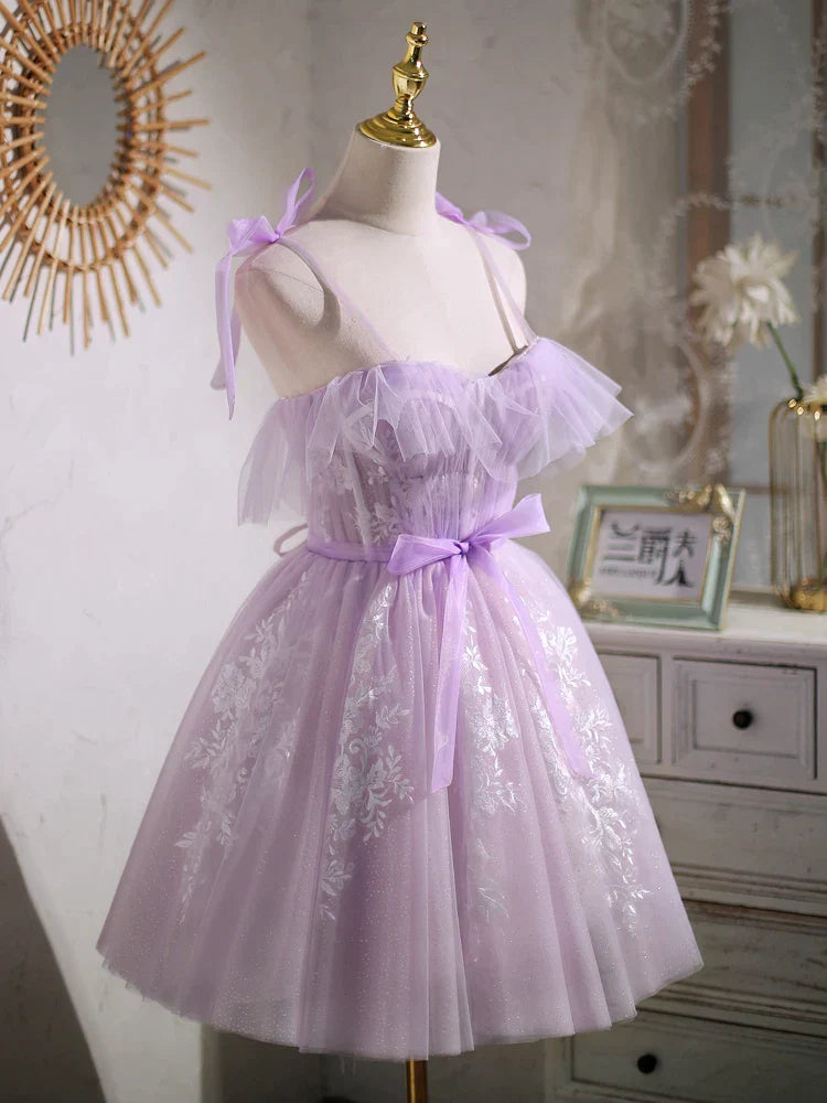 Cecelia | Sweet Purple A-line Short Party Dress Homecoming Dress with Ribbon - Prom Dress - DYAVOR®